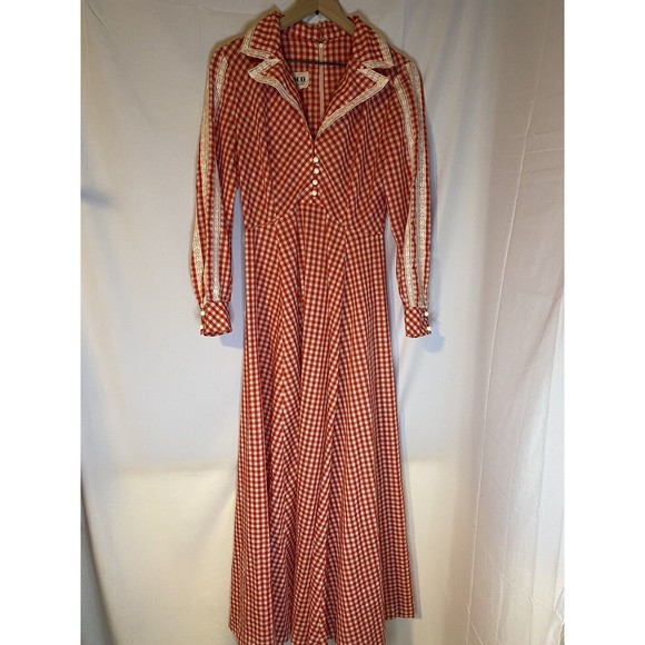 Coco California Dresses & Skirts - Vtg 1970’s Coco California Red Gingham Lace Prairie Dress Cottagecore